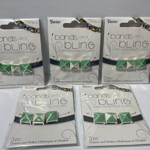 5 Jewelry Making Slider Beads Charms Green Pyramid